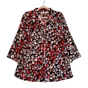 Cato‎ Tunic Collar Pullover Brown Red Blouse Plus Size 18-20W Pre-owned Women